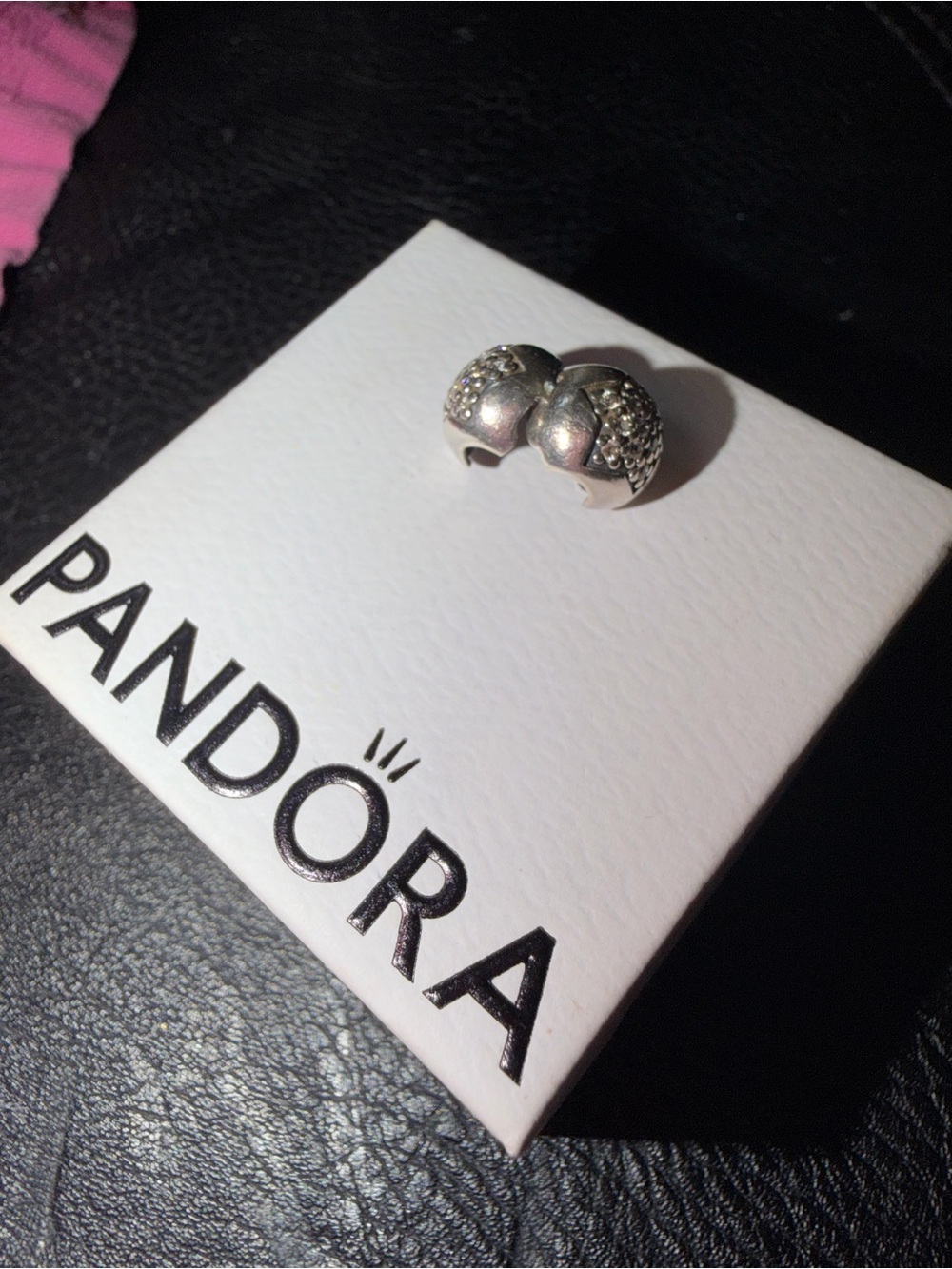 Pandora Silver Pave Double Heart Charm stopper
